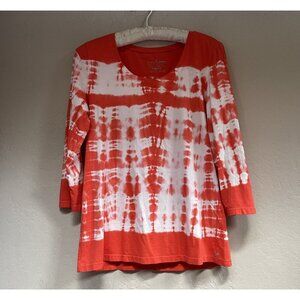 Neon Buddha Women's Small Casual Orange Tie Dye 3/4 Sleeve Pullover Knit T-Shirt